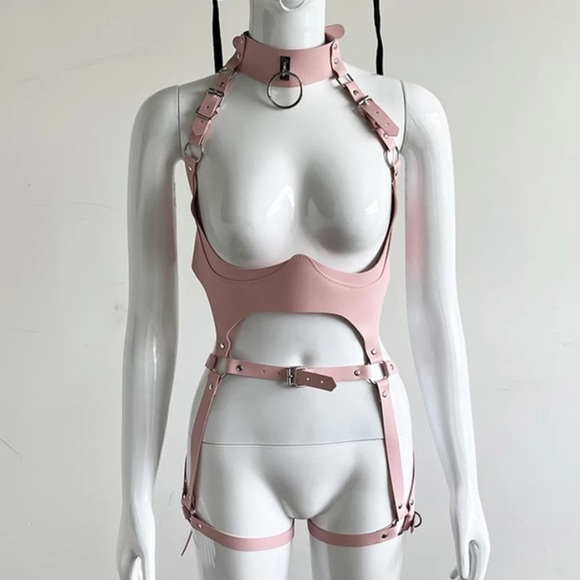 Pink PU Leather Bodysuit Harness Set - Picture 1 of 3